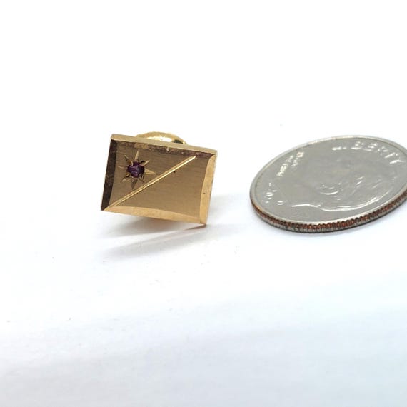 Vintage Rectangular Pin Gemstone Accent Engraved … - image 2