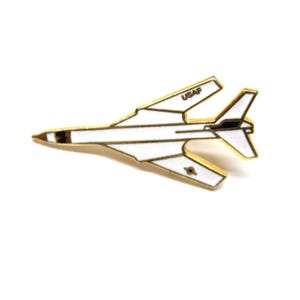 White Fighter Jet Aircraft USAF Pin Lapel Enamel Collectible Vintage