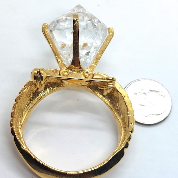 Crystal Solitaire Ring Statement Pin Vintage Over… - image 3