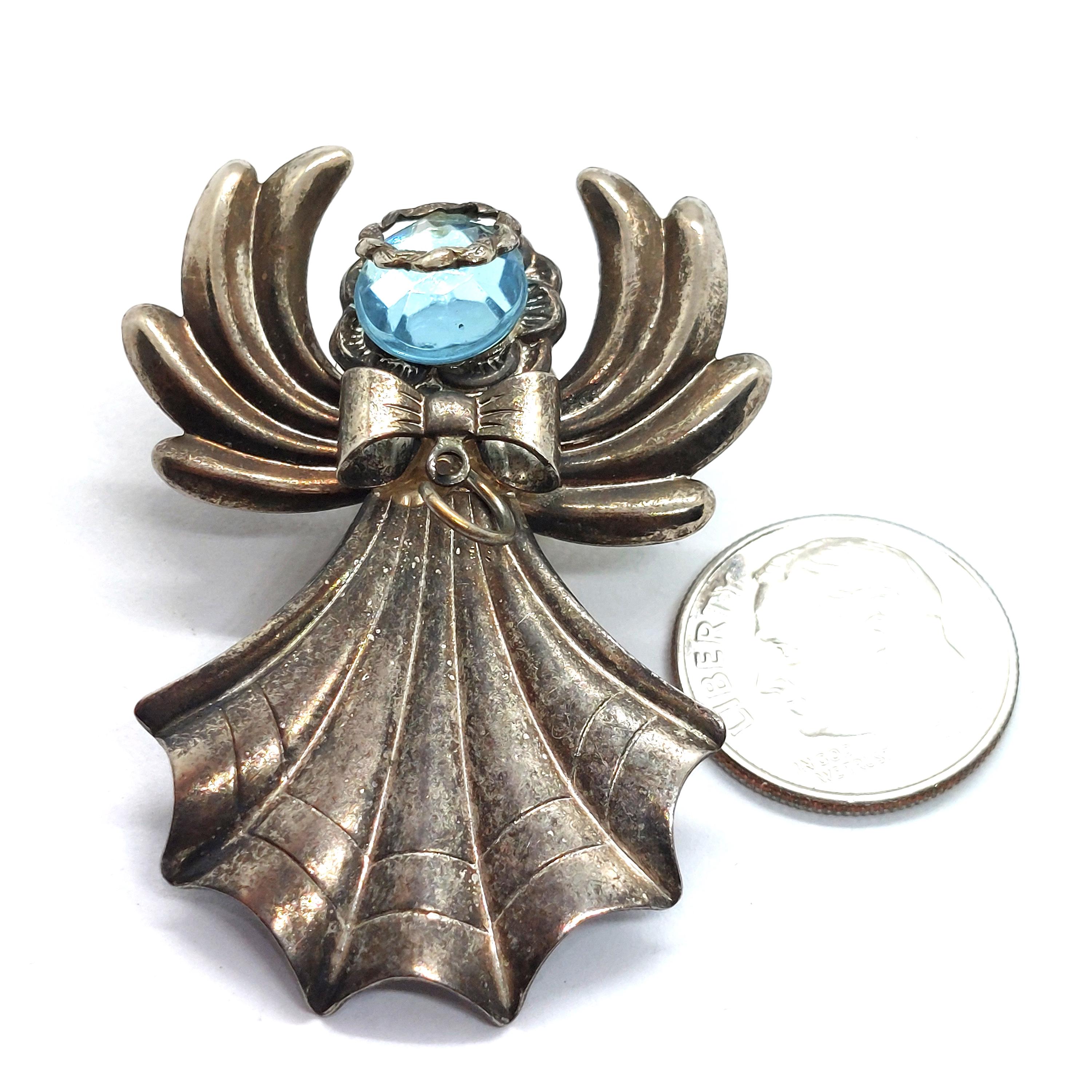 Ruby Angel Pin Vintage Angel Lapel Pin Silver Tone With Blue Gem Stone Elegant ...