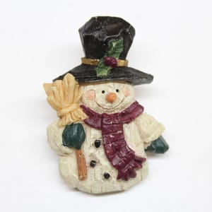 Frosty Snowman Winter Christmas Holiday Resin Pin Scarf Broom Hat