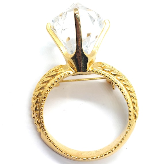 Crystal Solitaire Ring Statement Pin Vintage Over… - image 1