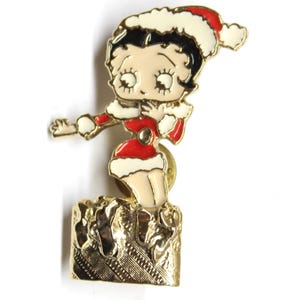 Betty Boop Christmas Gift Pin 1994 Lapel Enamel Collectible Santa Hat Sexy