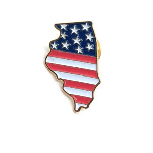Illinois Map USA Flag Patriotic Pin Lapel Enamel Collectible