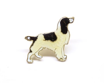English Springer Spaniel Dog Pin Black White Gold Tone Outline Lapel Enamel #2