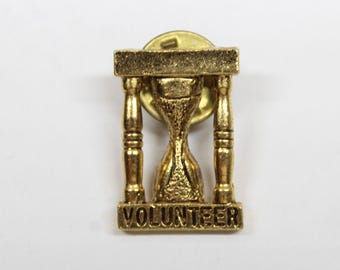 Volunteer Hourglass Sand Timer Pin Gold Tone Lapel Enamel Collectible