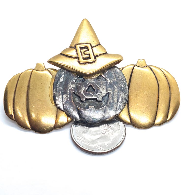 Pumpkin Jack O Lantern Pin Witch Hat Halloween Fall Harvest Vintage ...