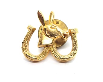 Horse Horseshoe Pin Gold Equestrian Good Luck Western Country Vintage Brooch