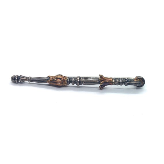 Caviar Sterling Silver & 18kt Arcadian Stick Lapel Pin Brooch Scepter Wand VTG