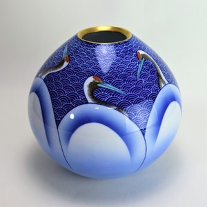 Koransha Vase Crane Motif Arita Porcelain Free Shipping Fukagawa