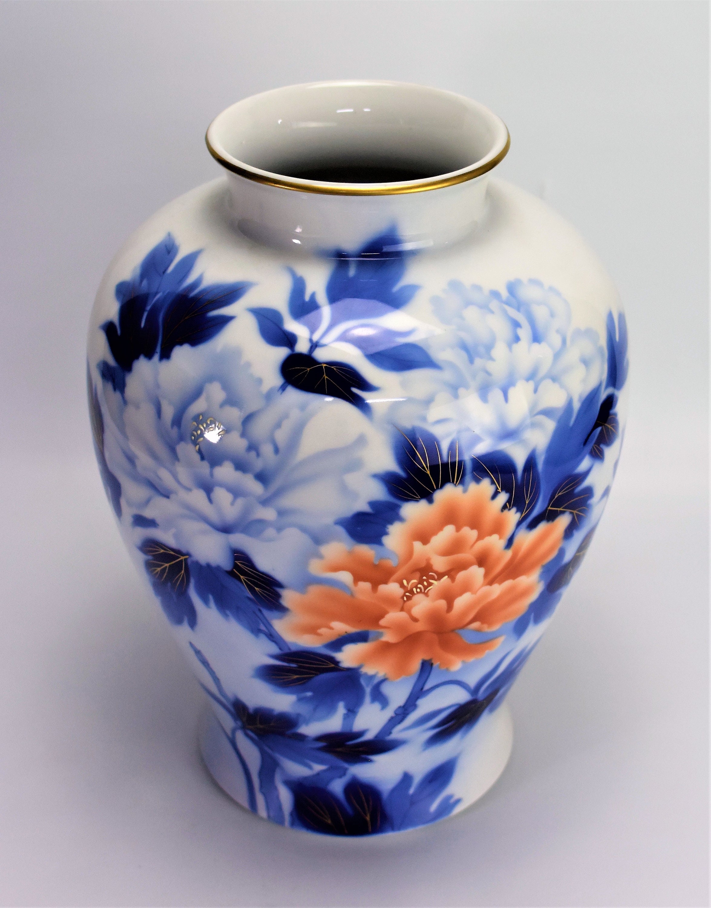Fukagawa Vase Peony Motif Arita Porcelain Free Shipping Etsy