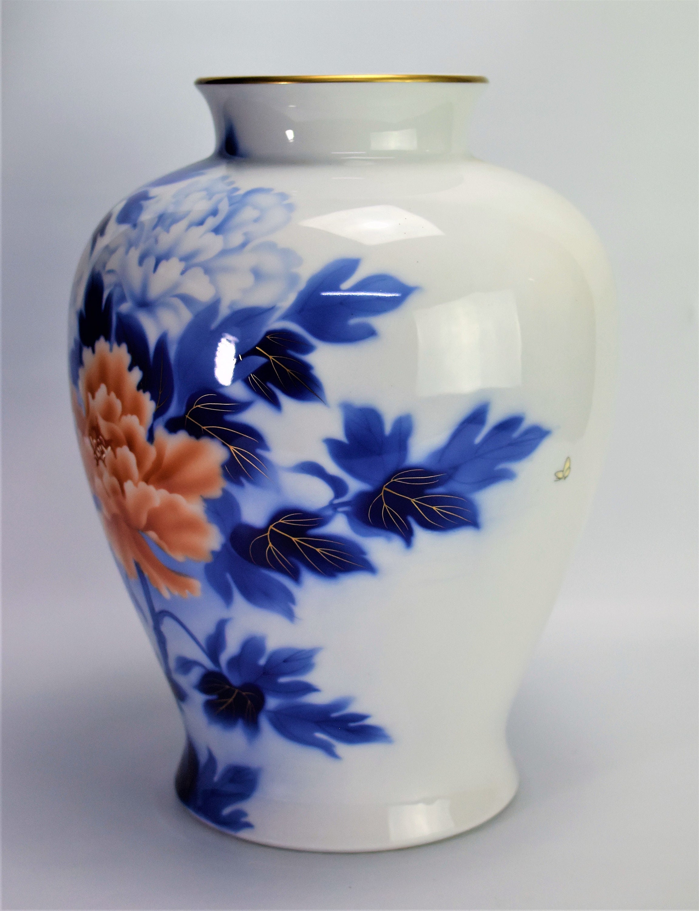 Fukagawa Vase Peony Motif Arita Porcelain Free Shipping Etsy
