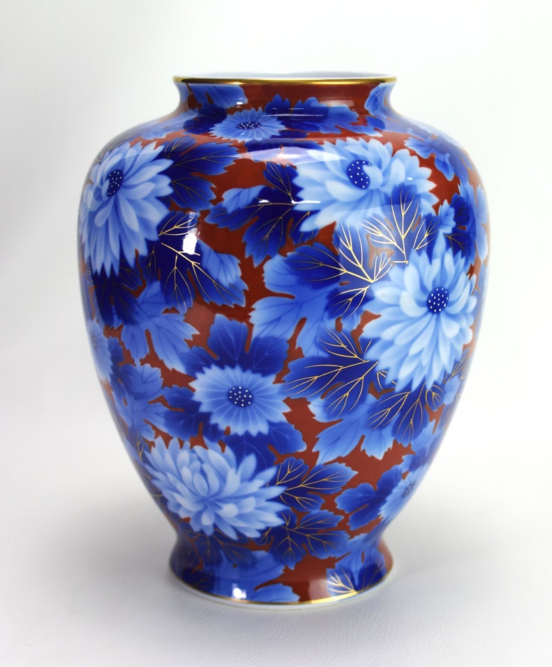 Fukagawa Vase Peony Motif Arita Porcelain Free Shipping Etsy