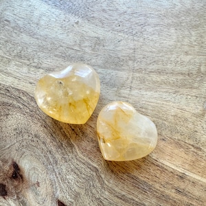Pair of Yellow Hematoid Quartz/Golden Healer Pocket Hearts - C59E