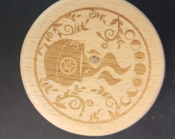 Wooden Herb Grinder Cauldron moon phase