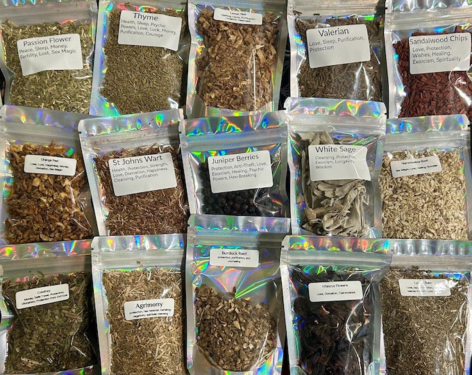 Organic Beginner Herb Kit Deluxe. 42 bags of herbs for Ritual, Apothecary Spells! Perfect for beginners.