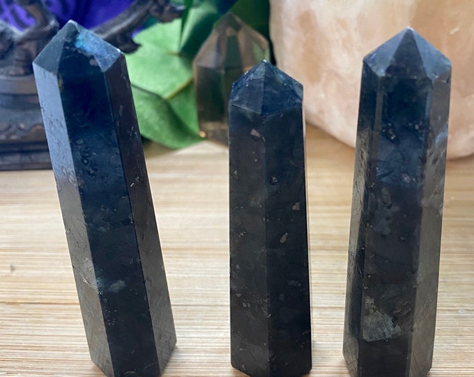 Larvikite tower point obelisk polished crystal wand