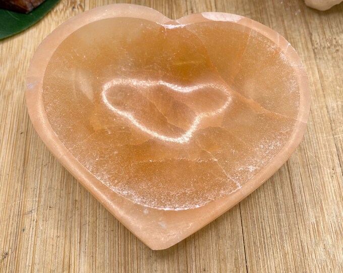 Orange selenite heart ritual  bowl offering container cleansing crystal satin spar gypsum