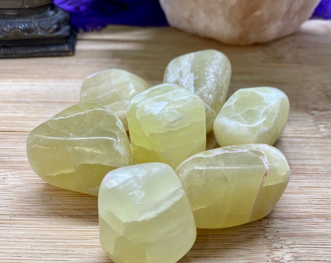 Tumbled Lemon Yellow Calcite Stones Gift Bag fluorescent fluorescence SME24