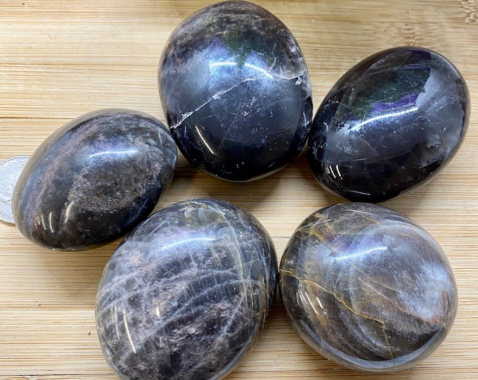 Gorgeous Black Moonstone palm stone crystal geode healing gem