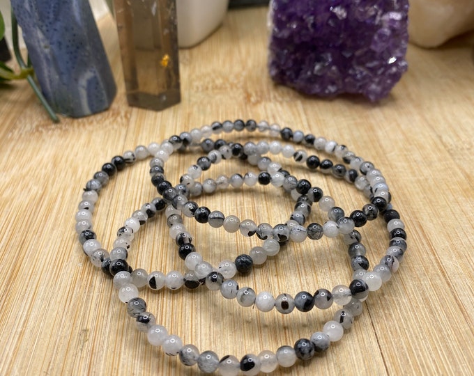 Quartz with Black Tourmaline bead bracelet