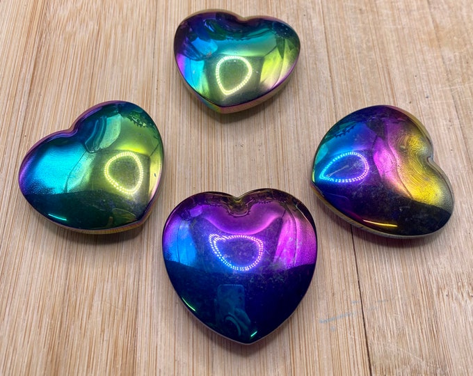 Rainbow Hematite puffy Hearts