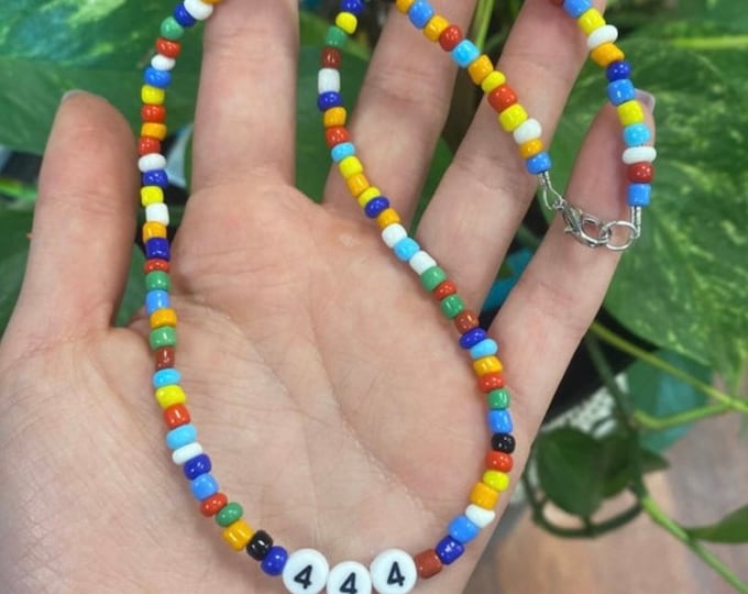 Rainbow beaded Angel Numbers choker necklace