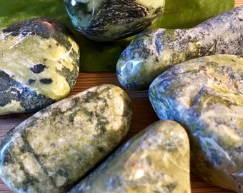 Tumbled Green Nephrite Jade Stones Set with Gift Bag and Note
