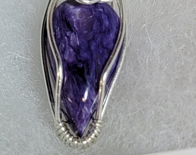 Gorgeous Charoite wire wrapped pendant necklace. Char02166969