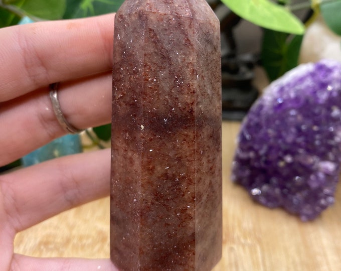 Strawberry Quartz point tower obelisk MSQT11 Flat 16