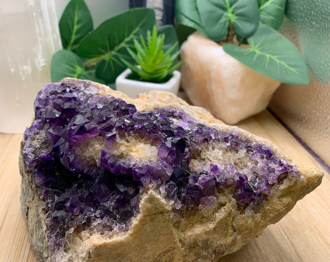 Beautiful Natural Amethyst Druze in Matrix geode cluster AD01F23