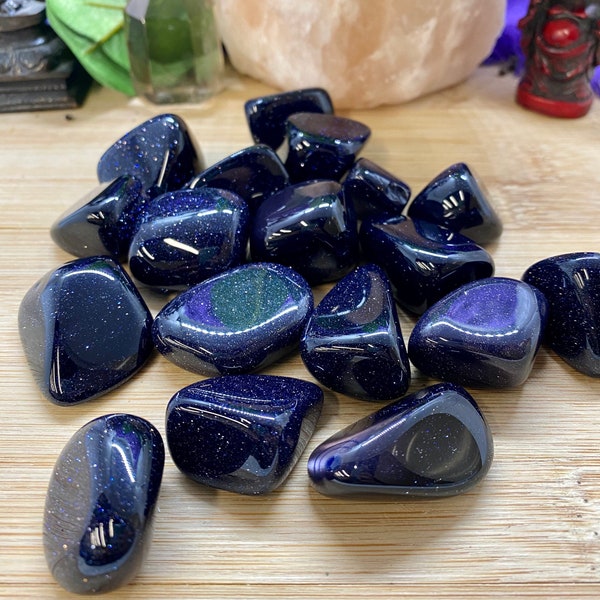 Tumbled Blue Goldstone Stones Set with Gift Bag and Note