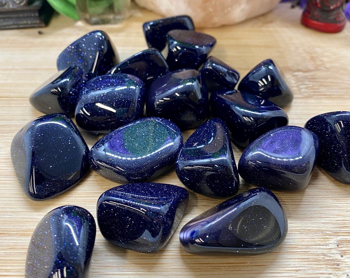 Tumbled Blue Goldstone Stones Set with Gift Bag and Note