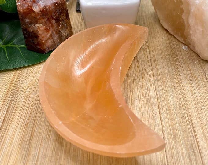 Orange selenite moon ritual  bowl offering container cleansing crystal satin spar gypsum