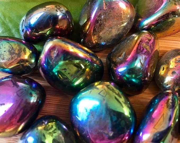 Rainbow Titanium Quartz Tumbled Stones Set with Gift Bag and Note