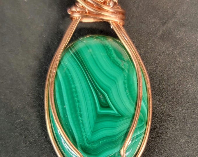 Malachite Pendant wire wrapped in copper mal030255