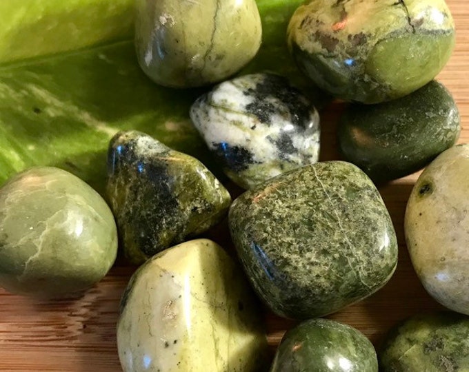 Tumbled Green Serpentine Stones Set with Gift Bag and Note