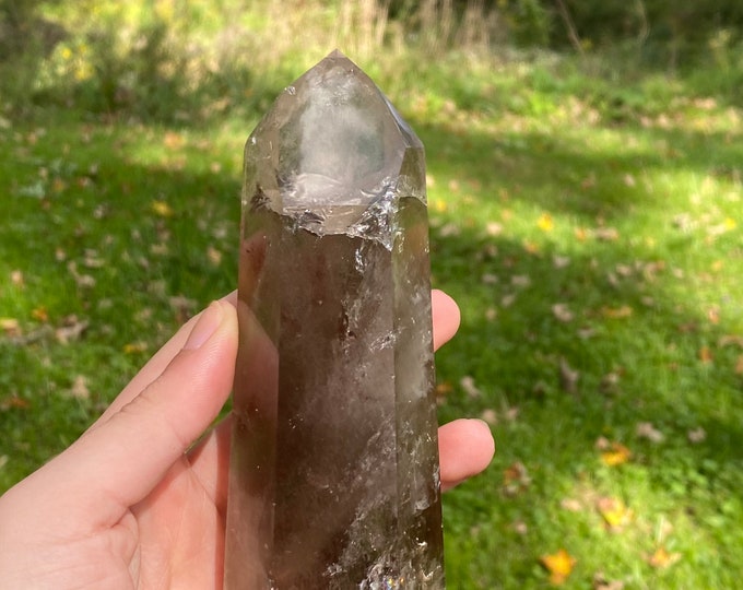 Smoky Quartz Double Channel Point crystal MSMQP1 Flat 9