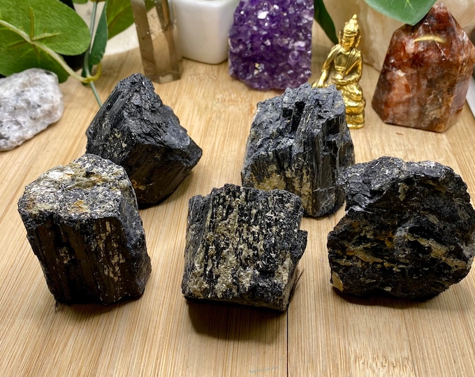 Natural Black Tourmaline cluster with felt bottom