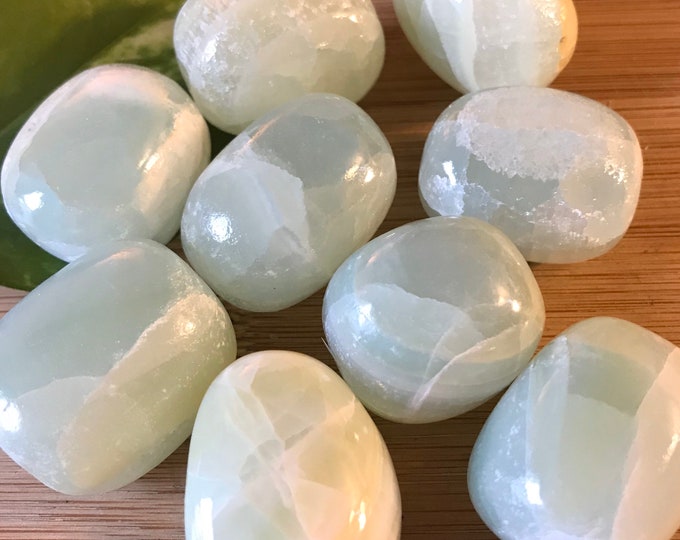 Tumbled Seafoam Calcite Stones Set with Gift Bag and Note