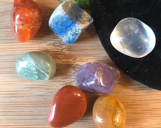 Tumbled Chakra Alignment Gift Bag pocket crystal stone set