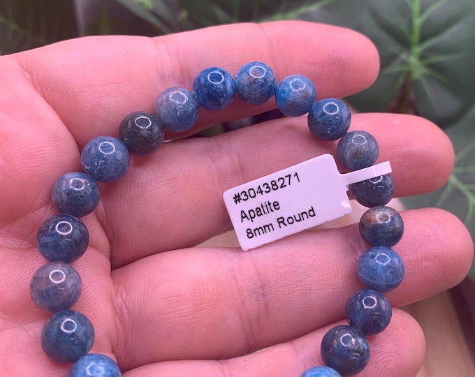 8 mm Blue Apatite Bead Bracelet SME24 RB