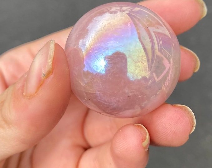 Rainbow Aura Rose Quartz polished spheres crystal ball Shelf 4