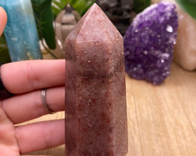 Strawberry Quartz point tower obelisk MSQT3 Flat 15