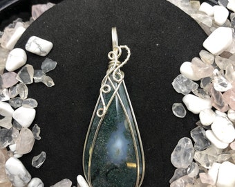 Moss Agate Wire Wrapped Pendant Moss70MT