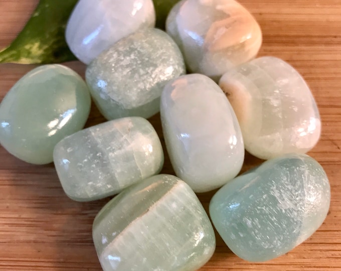 Tumbled Pistachio green Calcite Stones Set with Gift Bag and Note