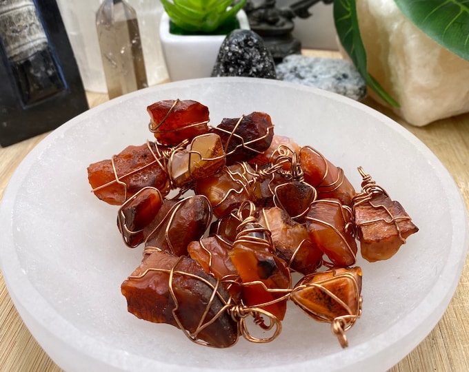 Natural Carnelian wire wrapped pendants necklace