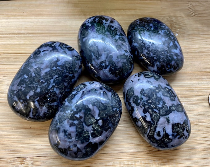 Mystic Merlinite Palm stone Tumbled Stones indigo gabbro