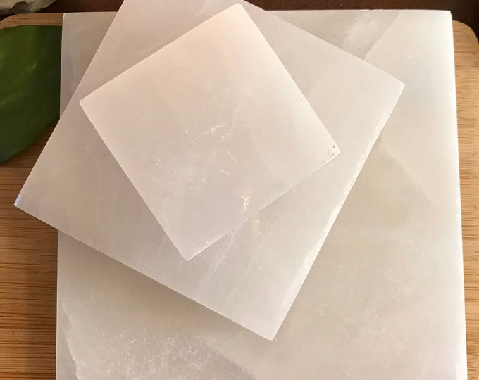 Square Selenite crystal charging plate windowpane geode satin spar gypsum