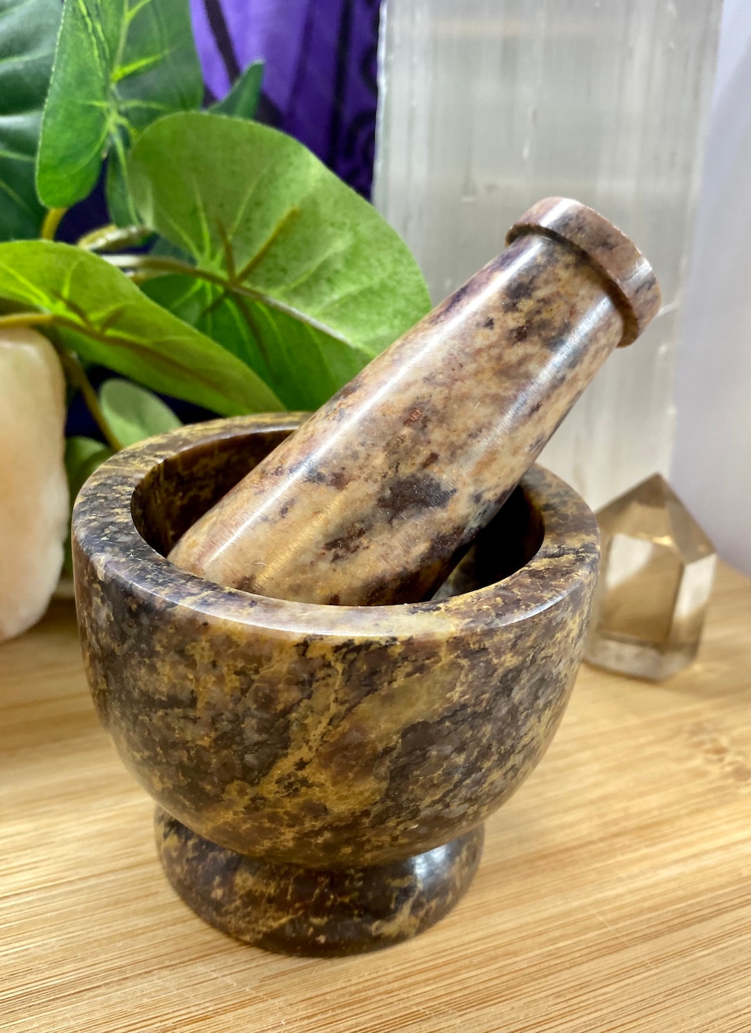 3 Inch Soapstone Mortar and Pestle Herb Grinder Crystal Sculpture Geode
